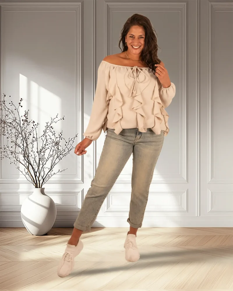 Beige top met froezels van Italy Moda - Afbeelding 2