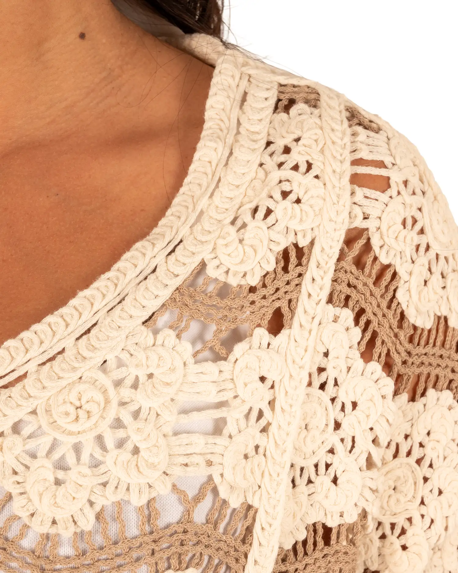 Beige/bruin gehaakt shirt van El-Vita - Afbeelding 4