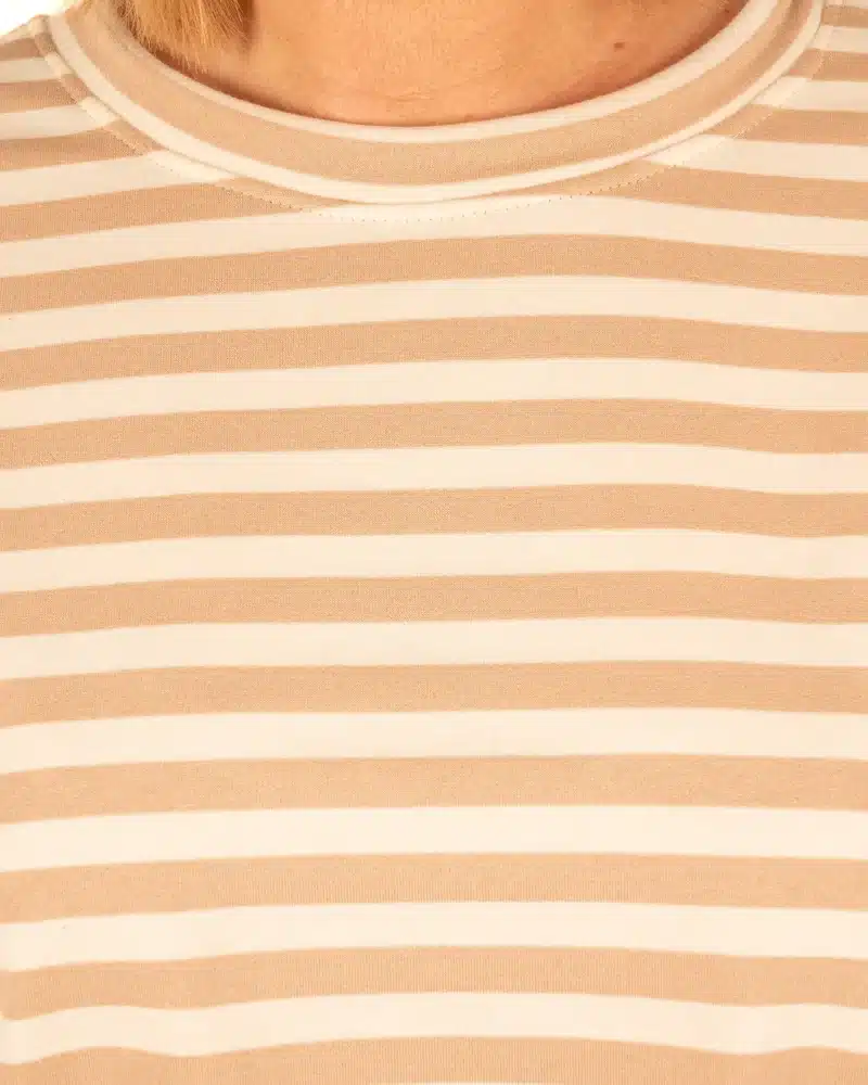 Camel/ecru gestreept sweatshirt korte mouw - Afbeelding 4