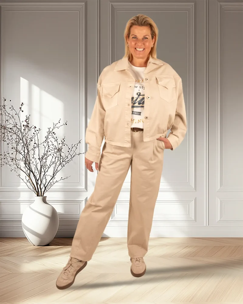 Beige jeans stretch broek met riem van Chastar