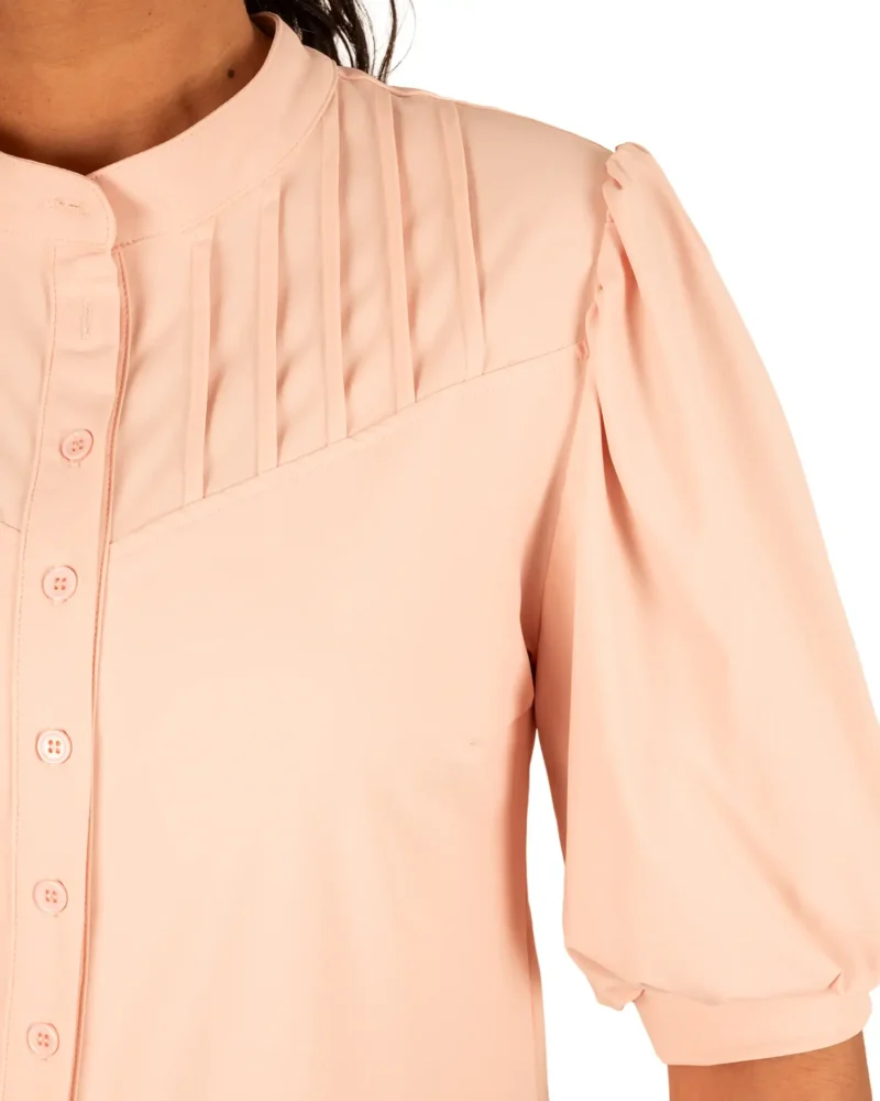 Poeder roze travelstof blouse korte mouw van Triple Nine - Afbeelding 4