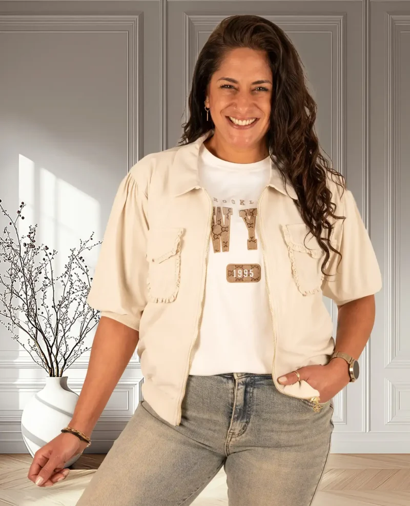 Lichtbeige bomberjack korte mouw van Triple Nine