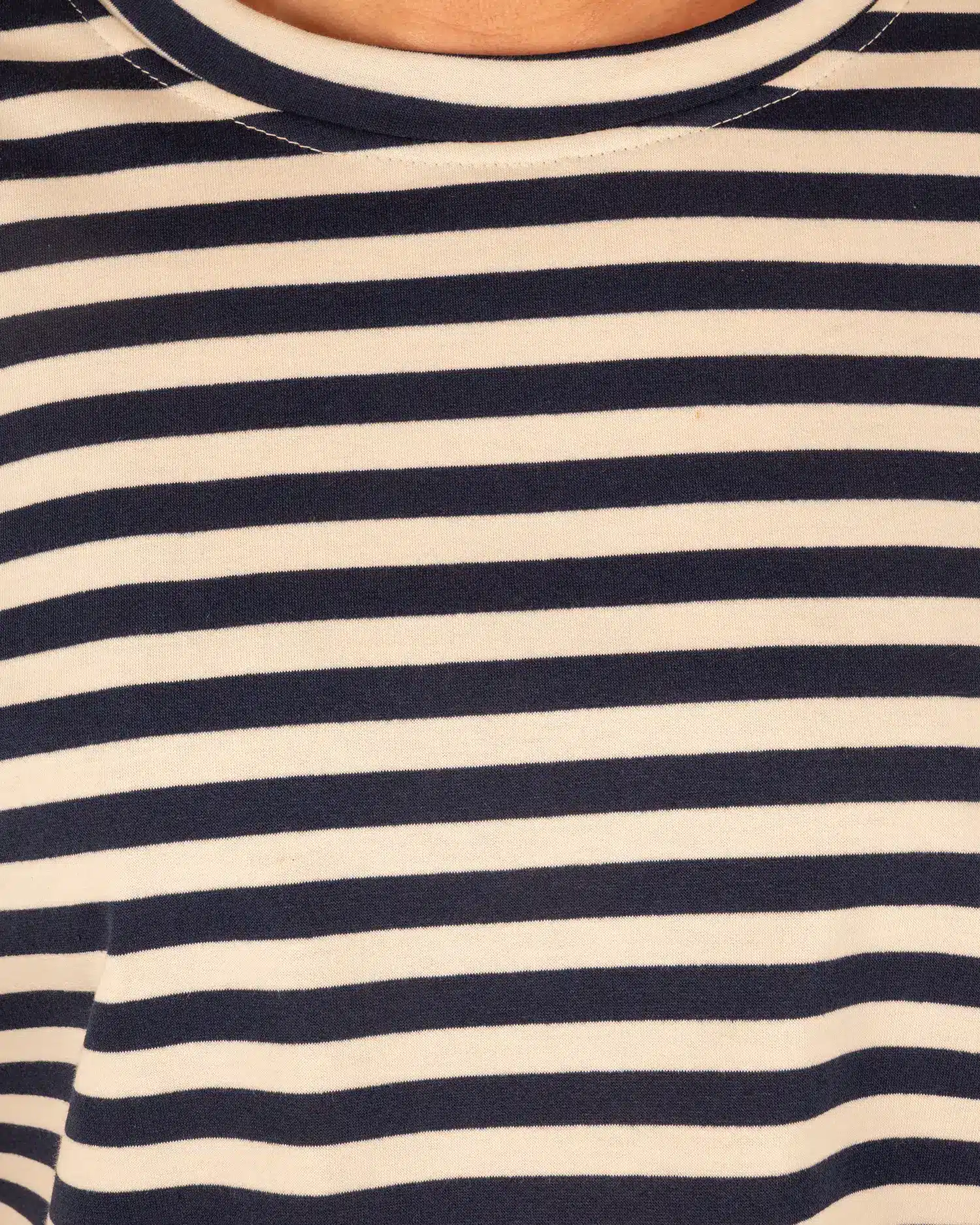 Donkerblauw/ecru gestreept sweatshirt korte mouw - Afbeelding 4