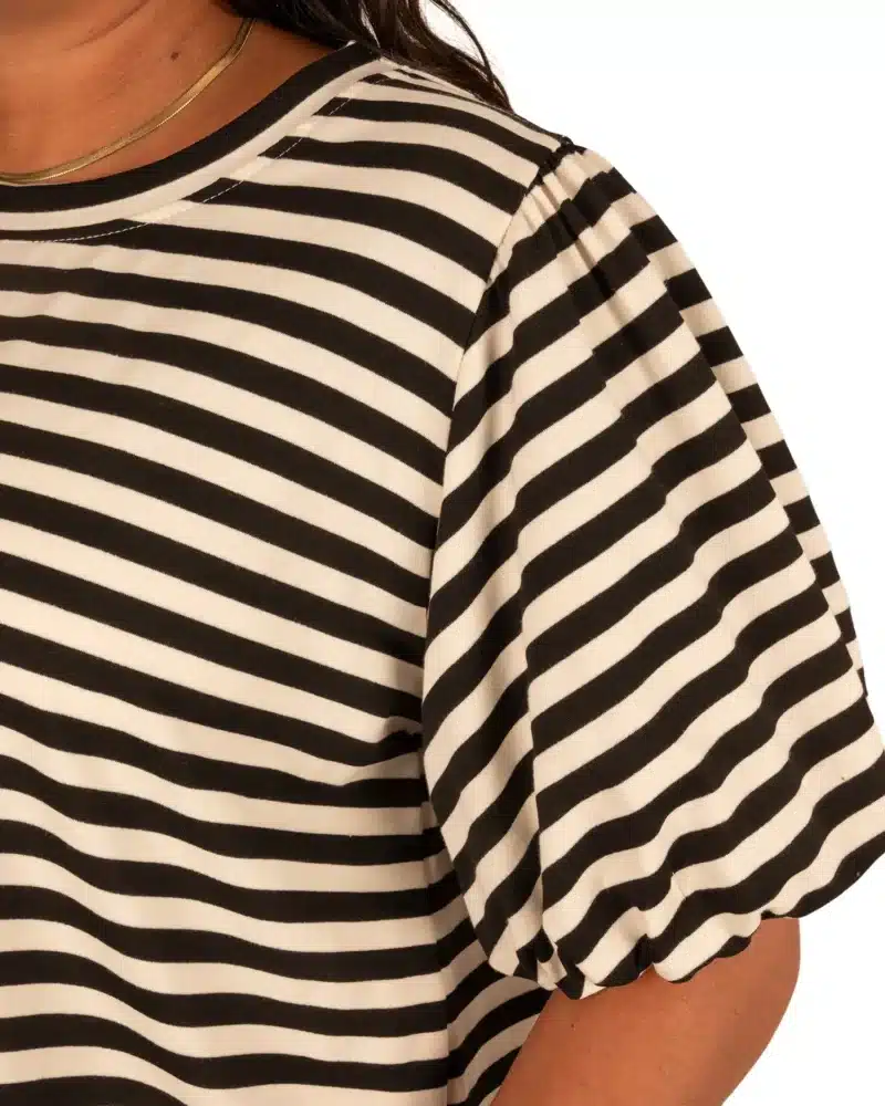 Zwart/ecru gestreept sweatshirt pofmouw - Afbeelding 4