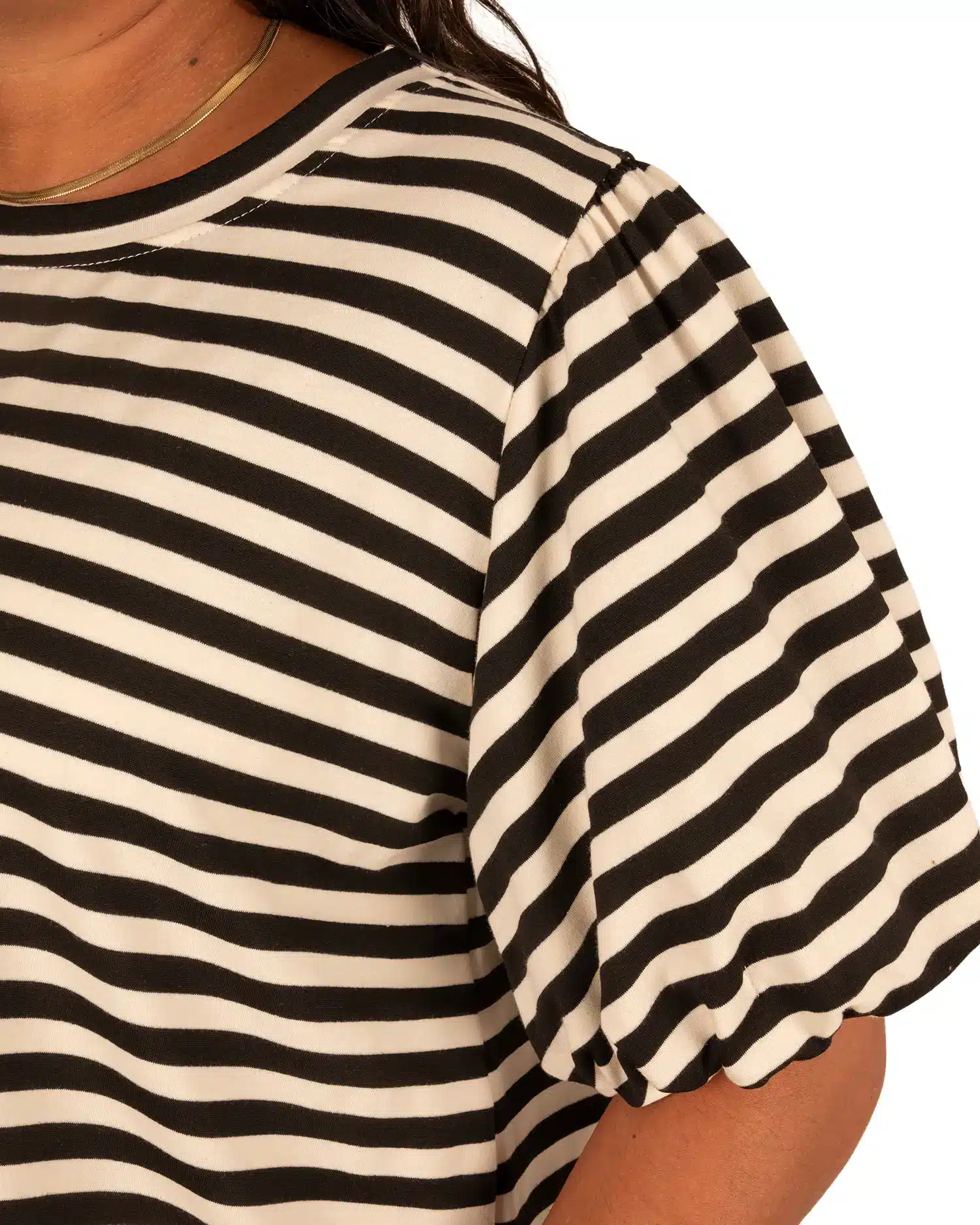 Zwart/ecru gestreept sweatshirt pofmouw - Afbeelding 4