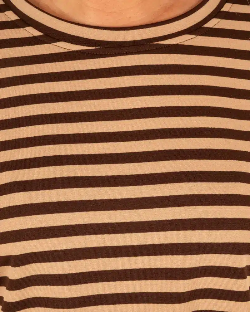 Donkerbruin/camel gestreept sweatshirt korte mouw - Afbeelding 4