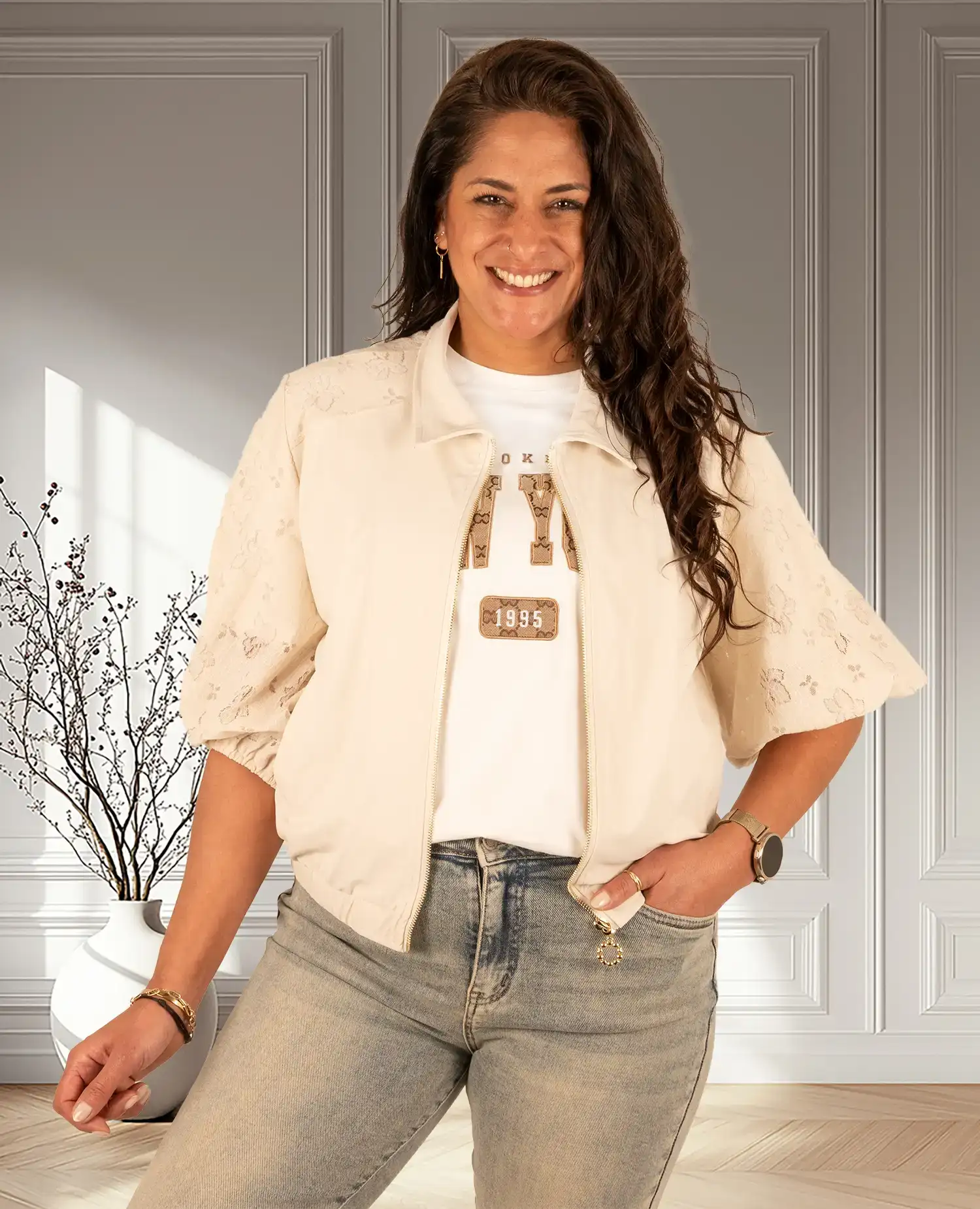 Lichtbeige bomberjack kant van Triple Nine