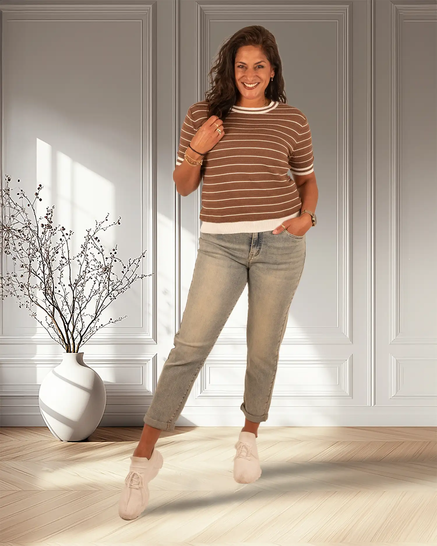 Donkerbruin gestreept shirt van El-Vita - Afbeelding 2