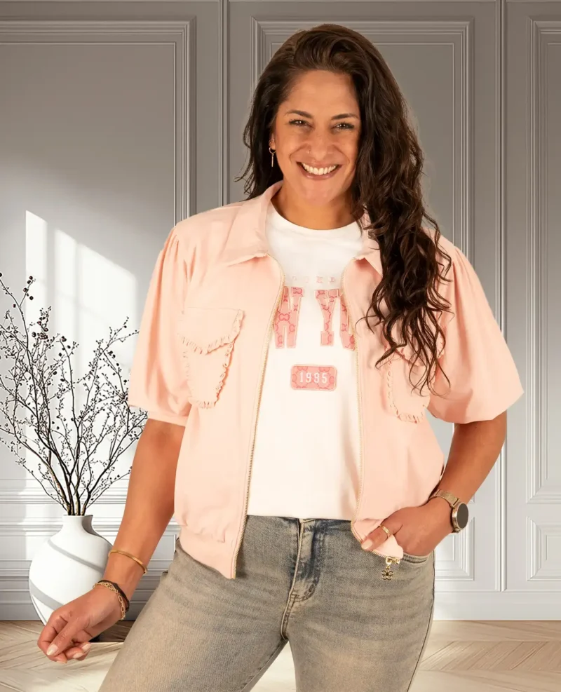 Poeder roze bomberjack korte mouw van Triple Nine