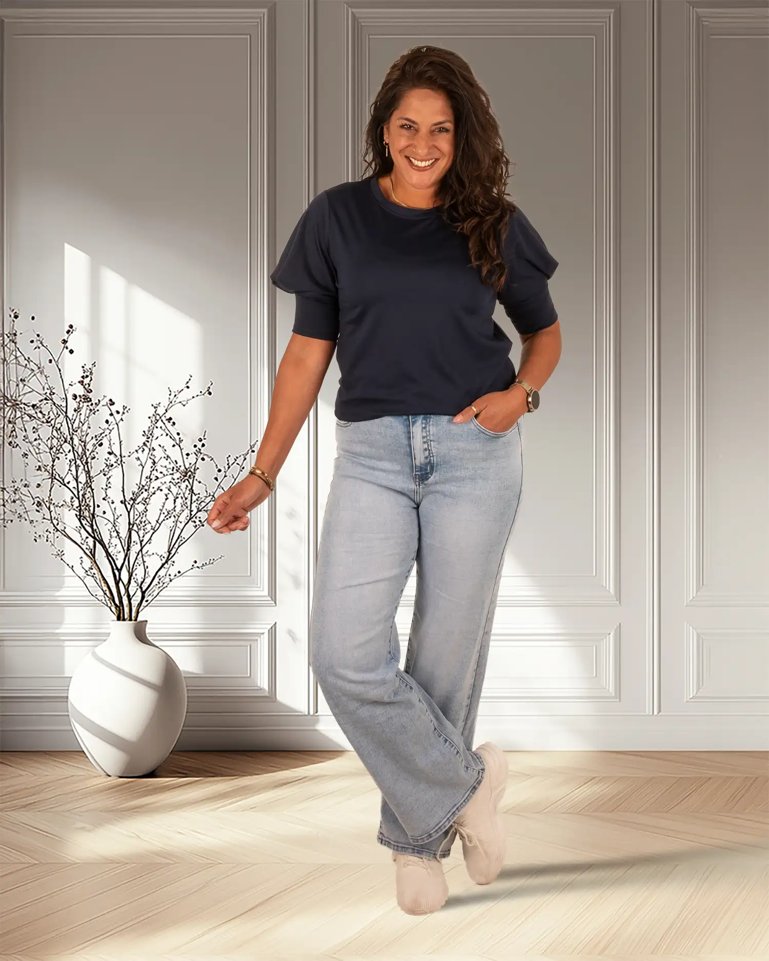 Donkerblauw shirt met gepofte mouw van El-Vita - Afbeelding 2