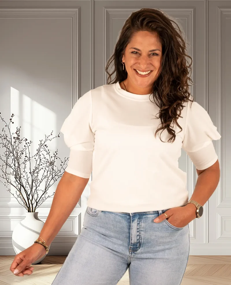 Off-white shirt met gepofte mouw van El-Vita - Afbeelding 4