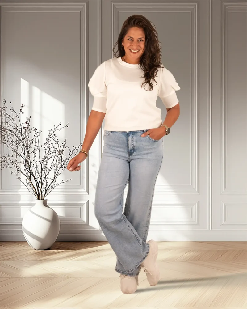 Off-white shirt met gepofte mouw van El-Vita - Afbeelding 2