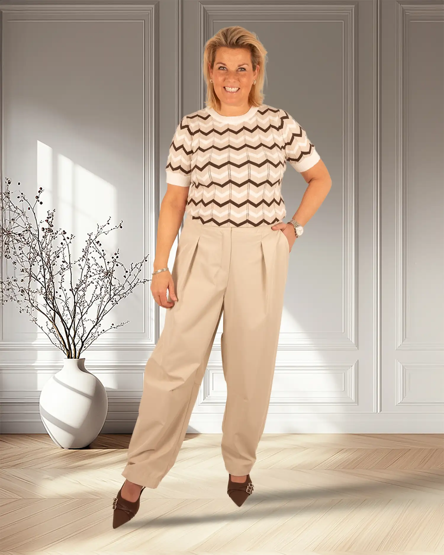 Lichtbeige broek van Chastar - Afbeelding 2