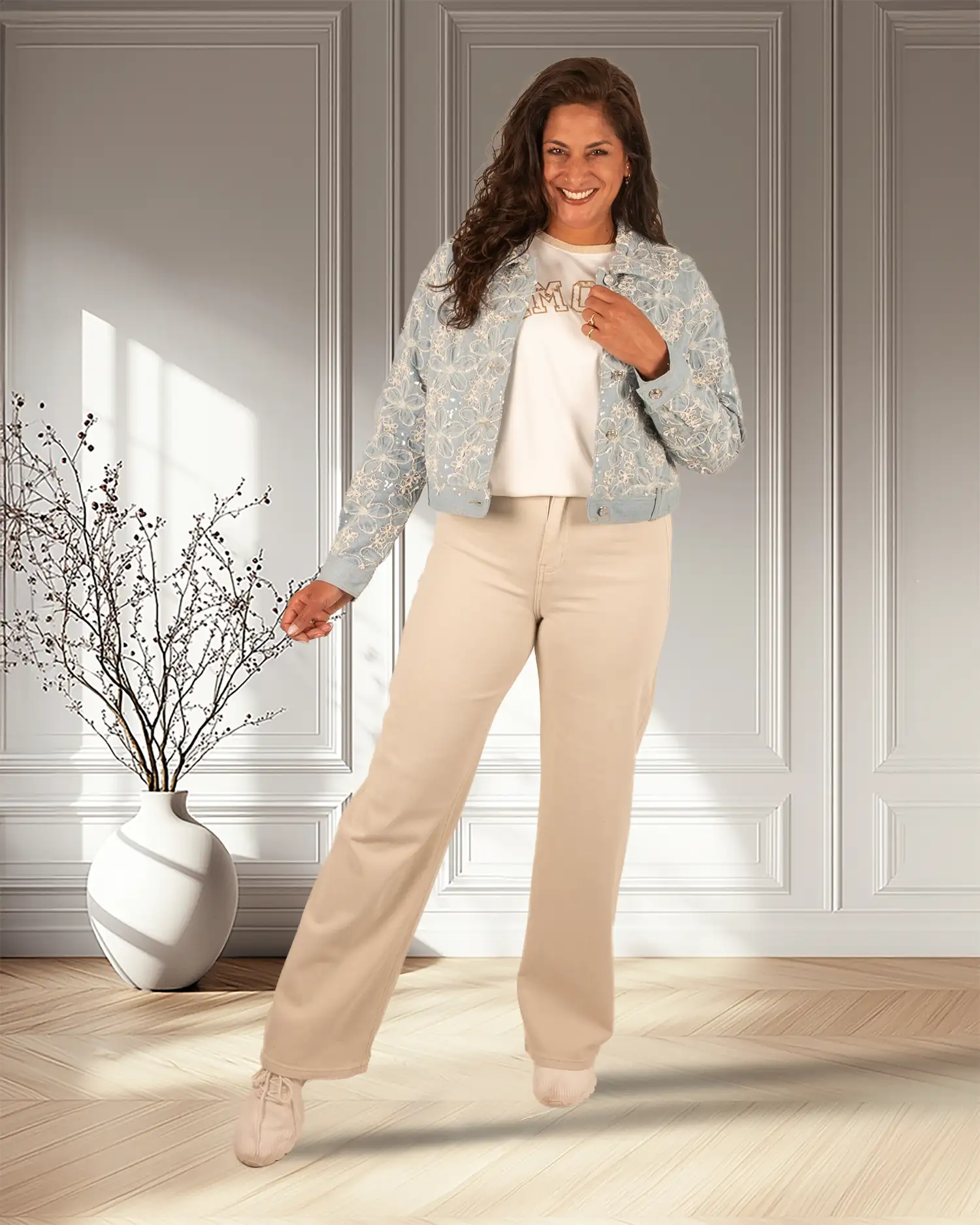 Jeans bomberjack flowers van Goodies - Afbeelding 2