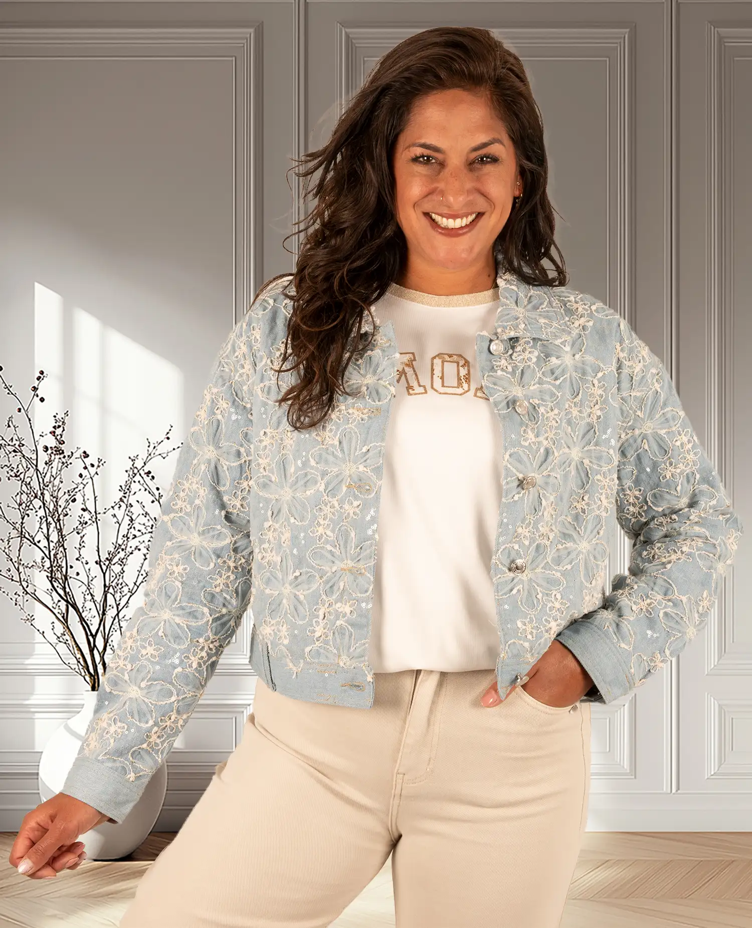 Jeans bomberjack flowers van Goodies