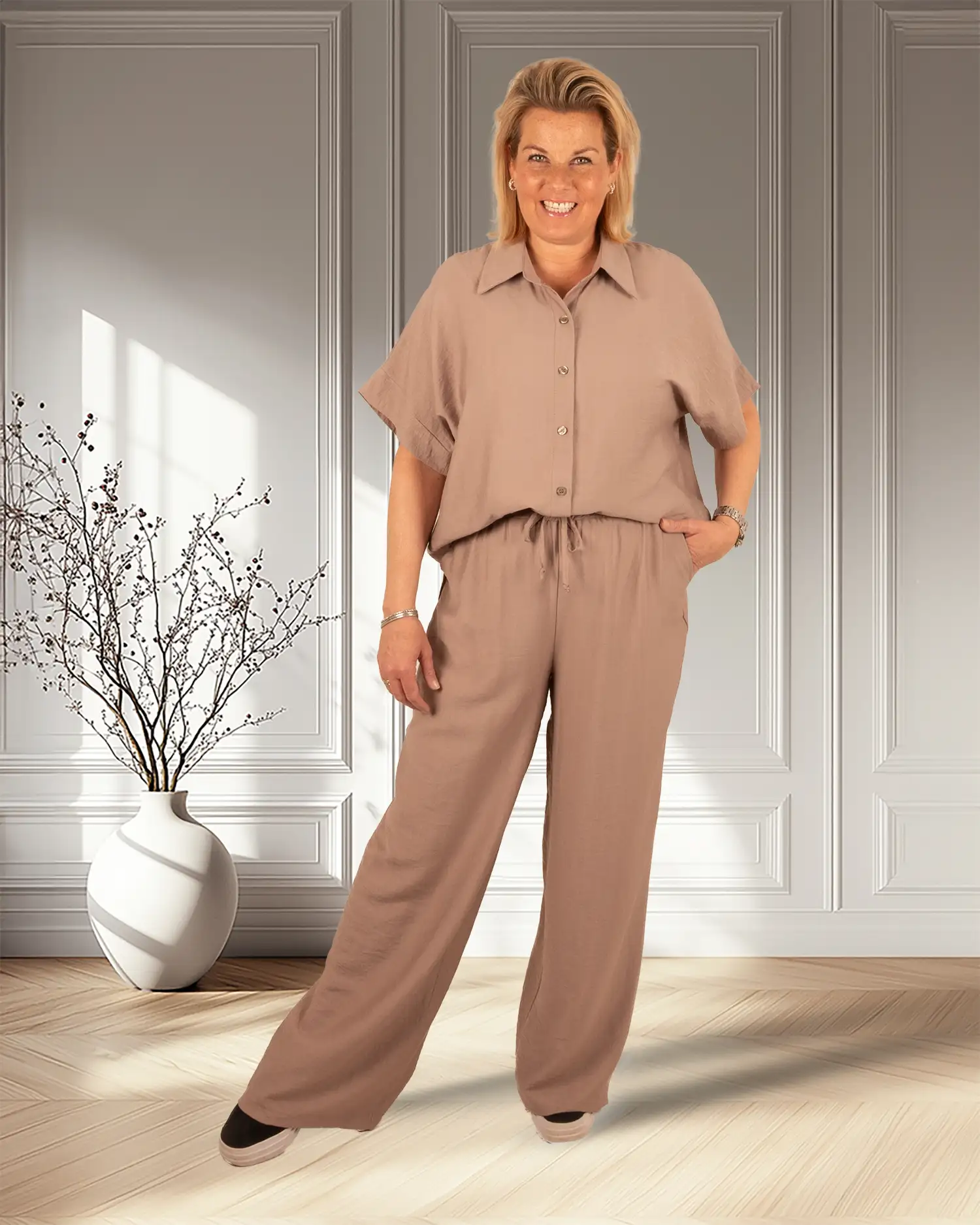 Taupe broek van Perla Nera