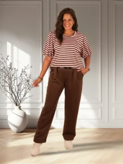 Donkerbruine jogpantalon met riem van El-Vita