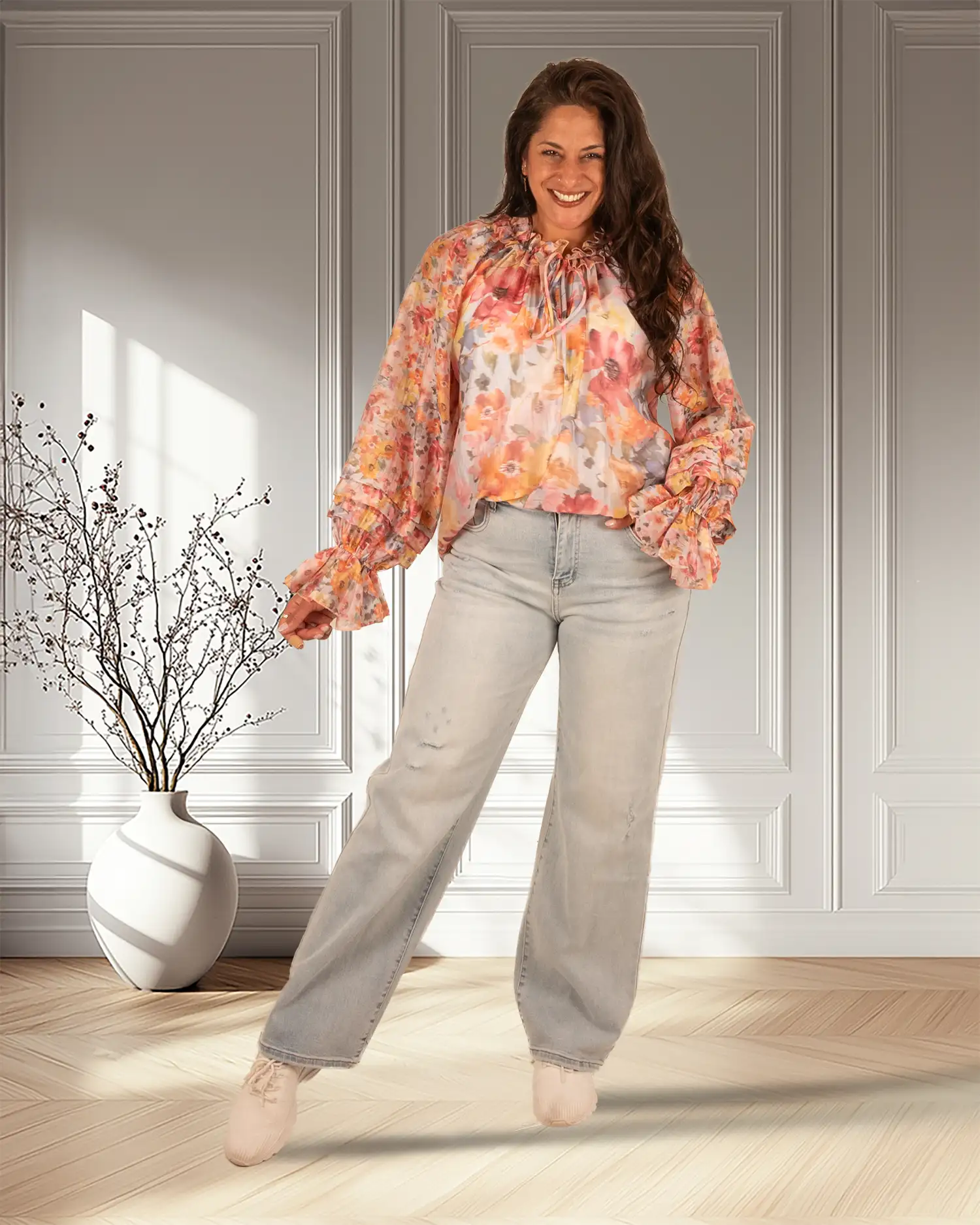 Roze bloemenprint blouse van El-Vita - Afbeelding 2