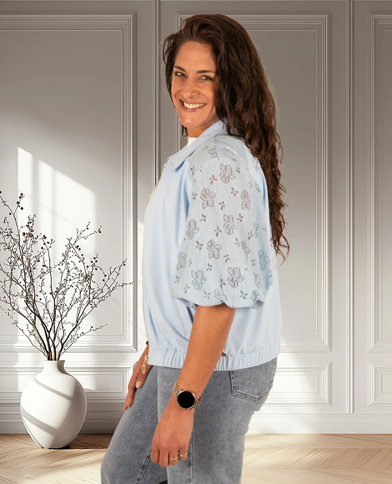 Lichtblauwe bomberjack kant van Triple Nine - Afbeelding 3