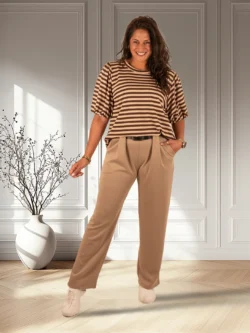 Camel jogpantalon met riem van El-Vita