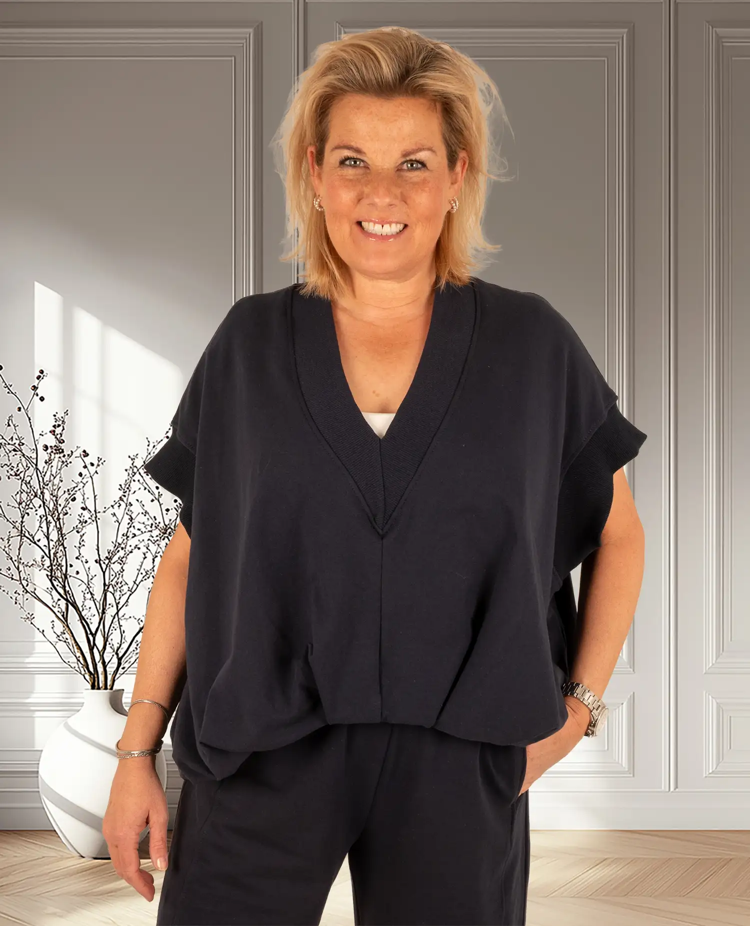 Donkerblauwe ballontop van Chastar