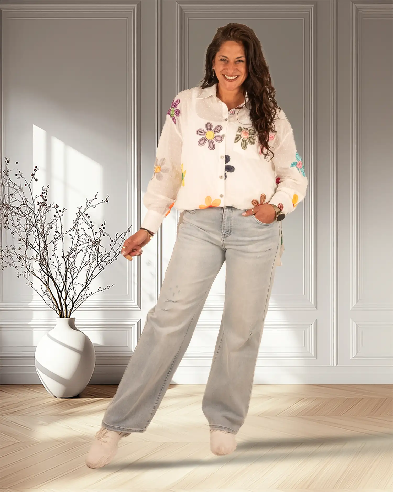 Witte blouse geborduurde bloemen van Knitwear - Afbeelding 2