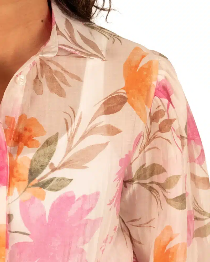 Roze bloemenprint blouse met pofmouw van Vera Jo - Afbeelding 4
