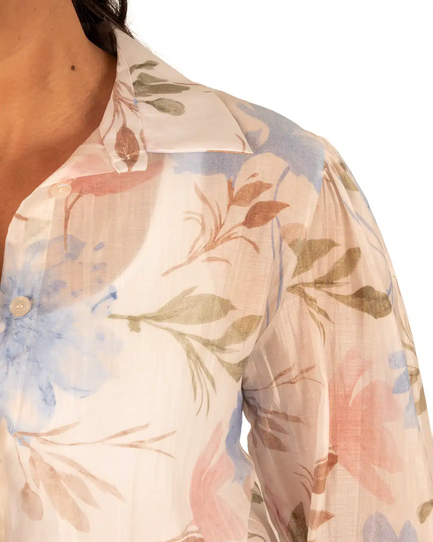 Blauwe bloemenprint blouse met pofmouw van Vera Jo - Afbeelding 4