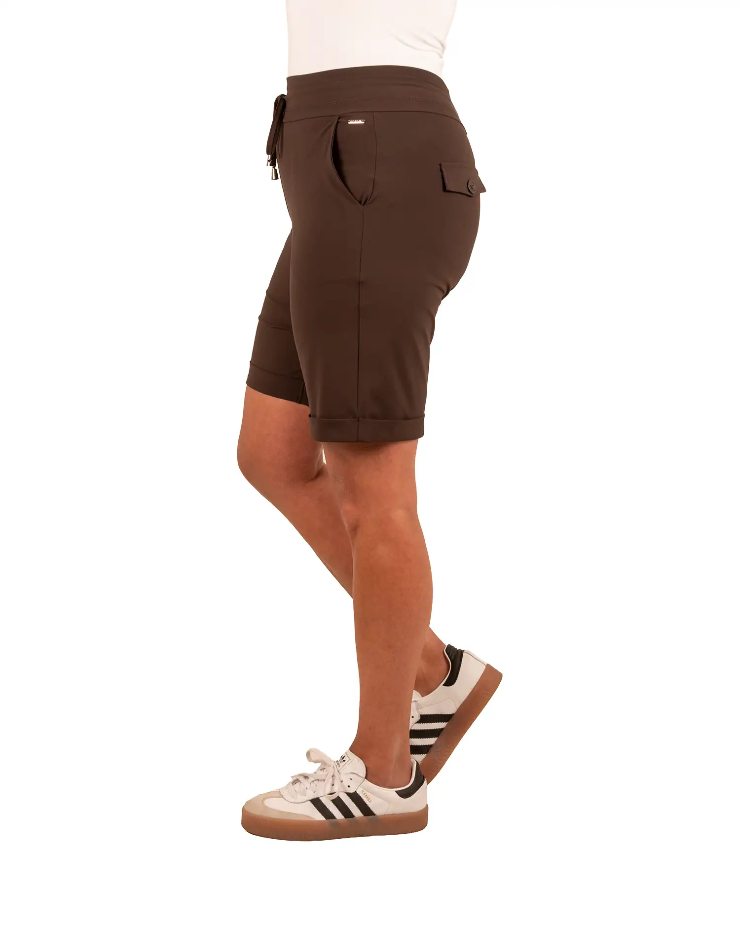 Donkerbruine travelstof short van Mi Piace - Afbeelding 3