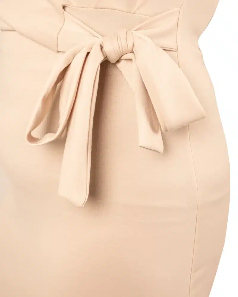Beige jurk met strik van Miuco - Afbeelding 4
