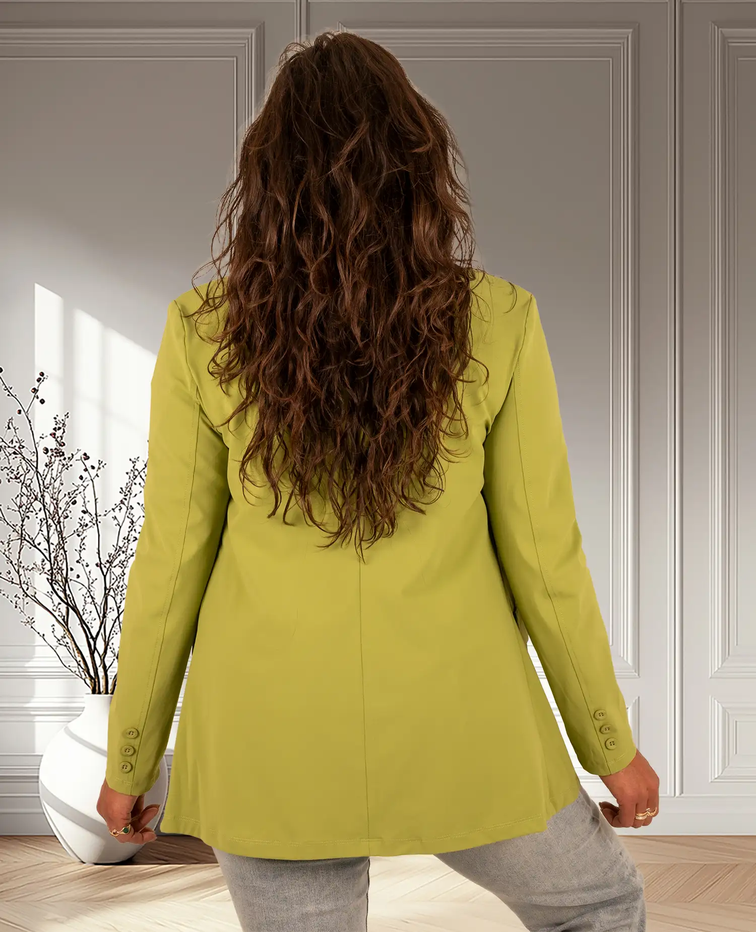 Turtle green halflange travelstof blazer met ceintuur van Mi Piace - Afbeelding 4
