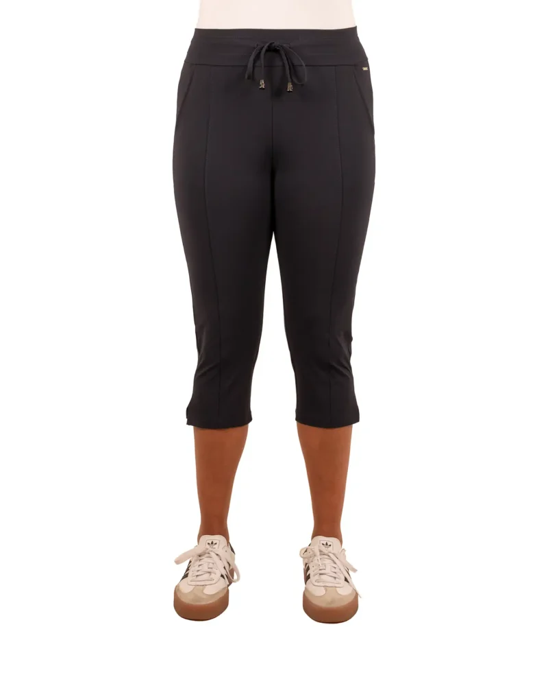 Donkerblauwe travelstof capribroek met splitje van Mi Piace - Afbeelding 4