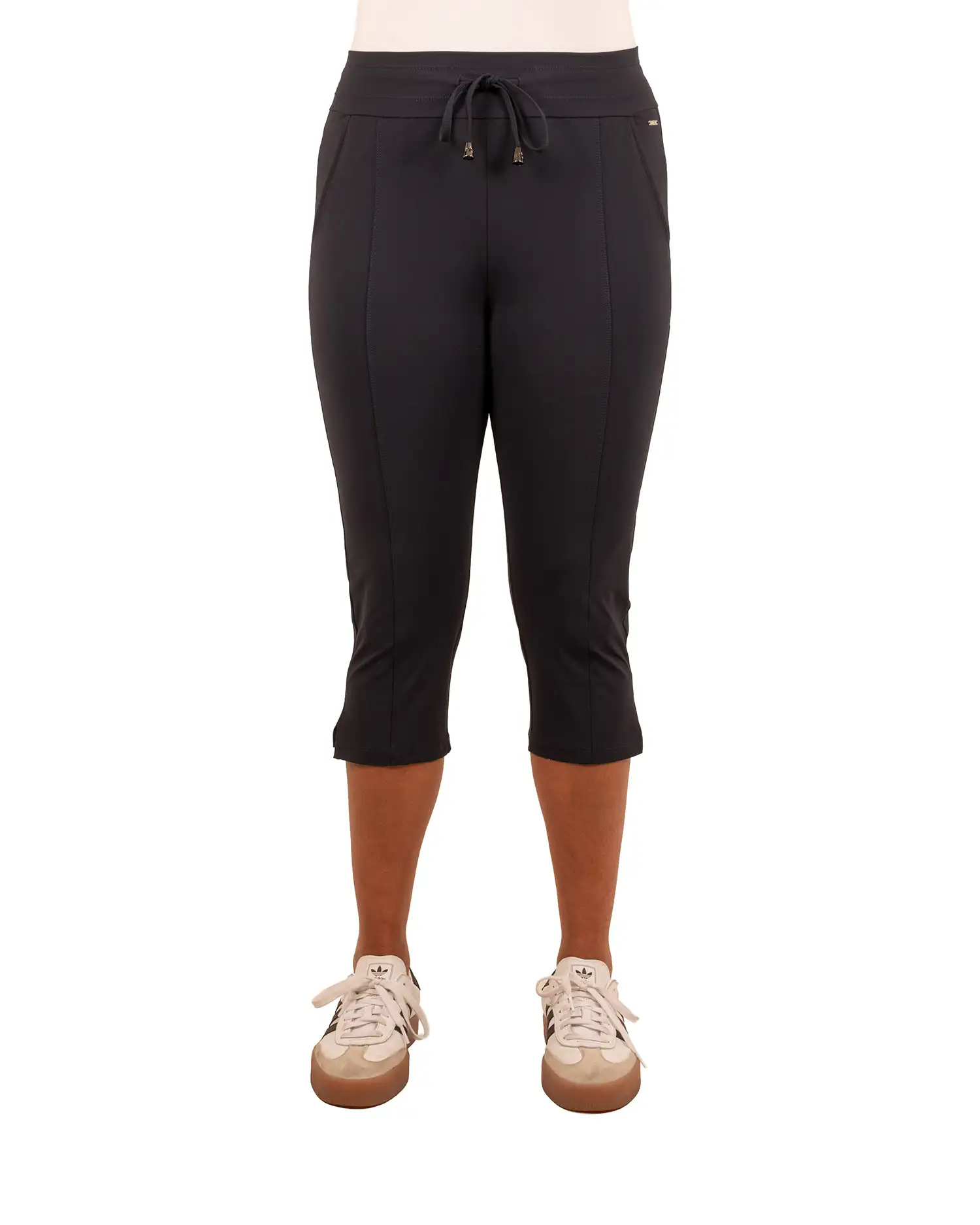 Donkerblauwe travelstof capribroek met splitje van Mi Piace - Afbeelding 4