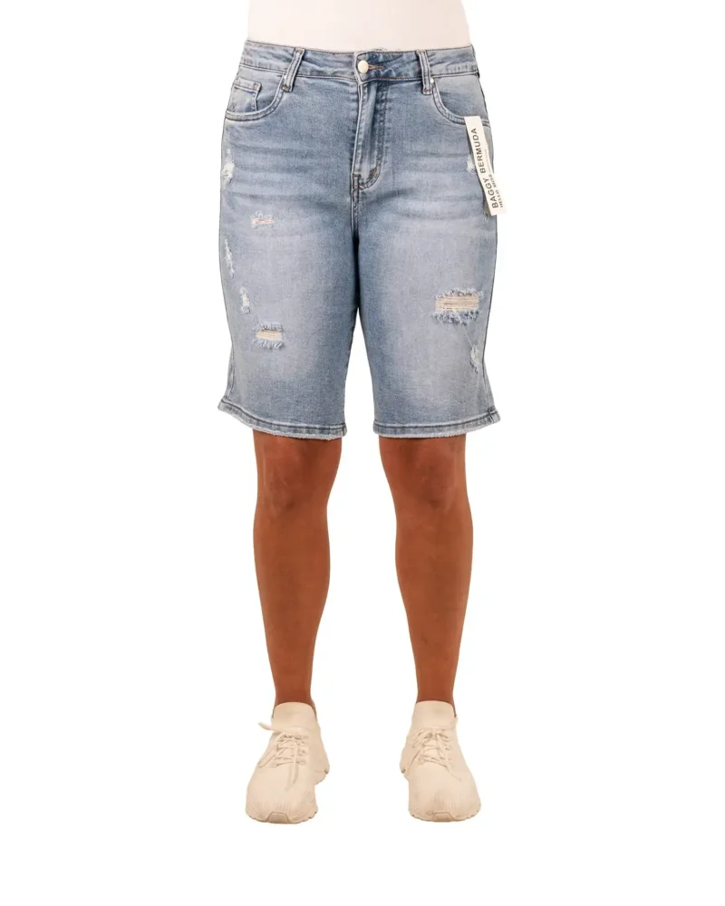 Blue destroyed baggy bermuda van Hello Miss - Afbeelding 3