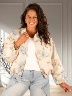 Beige/blauw bloemen bomberjack van El-vita