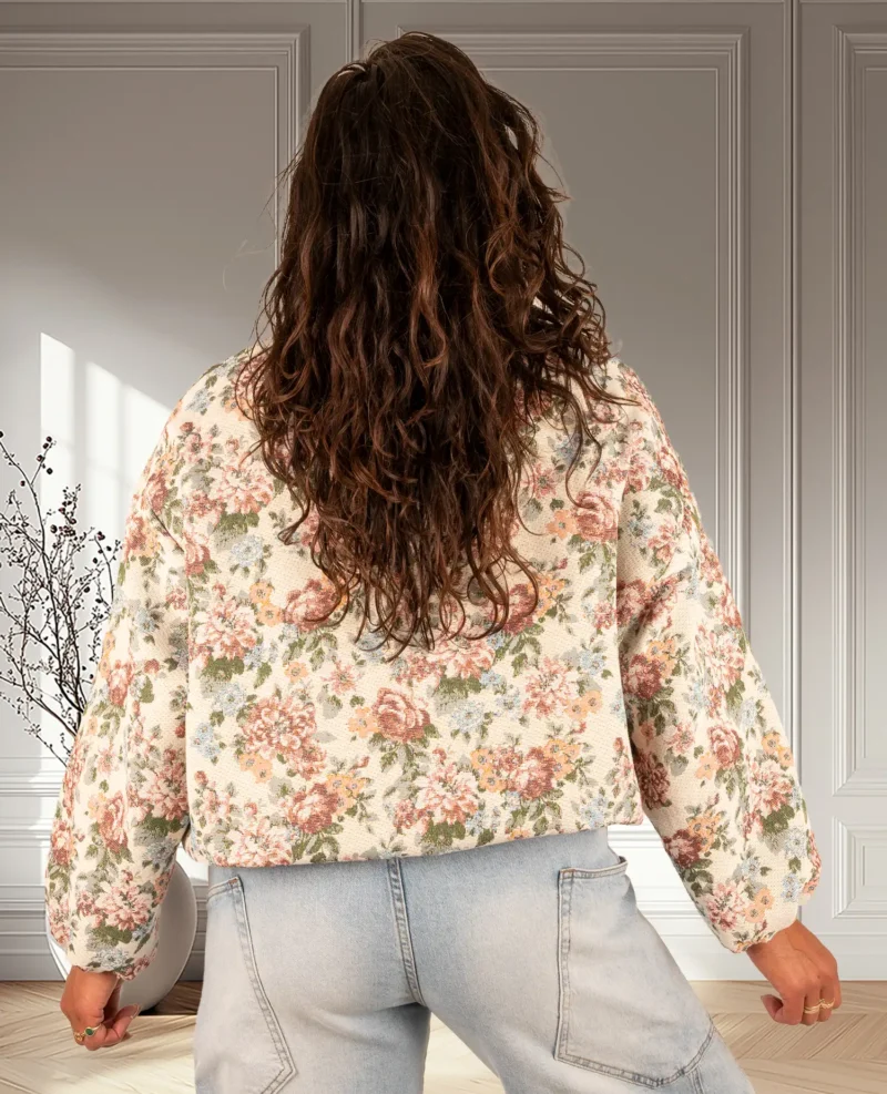 Beige/roze bloemen bomberjack van El-vita - Afbeelding 4