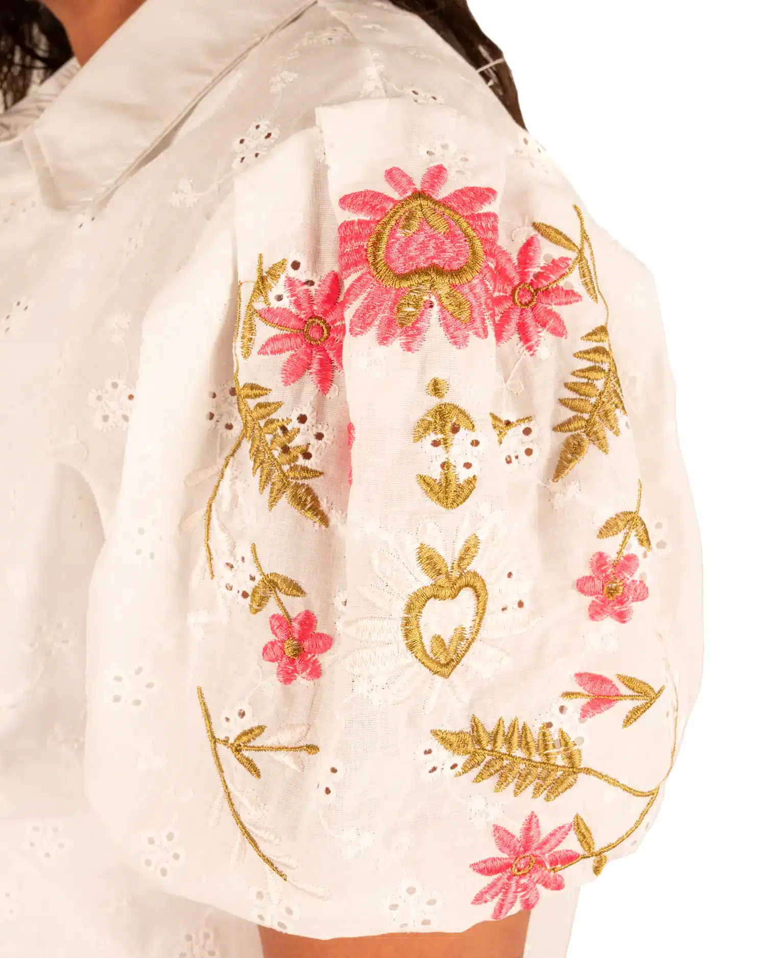 Witte broderie blouse met geborduurde pofmouw van Gemma Ricceri - Afbeelding 4