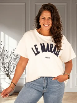 Off-white shirt blauwe "Le Marais" van Mooij