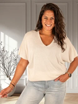 Ecru shirt glitter met korte mouw van Gemma Ricceri