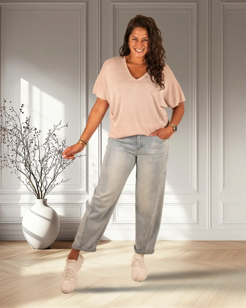 Lichtroze shirt glitter met korte mouw van Gemma Ricceri - Afbeelding 2