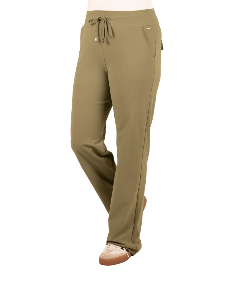 Olive green travelstof pantalon met rechte pijp van Mi Piace - Afbeelding 2