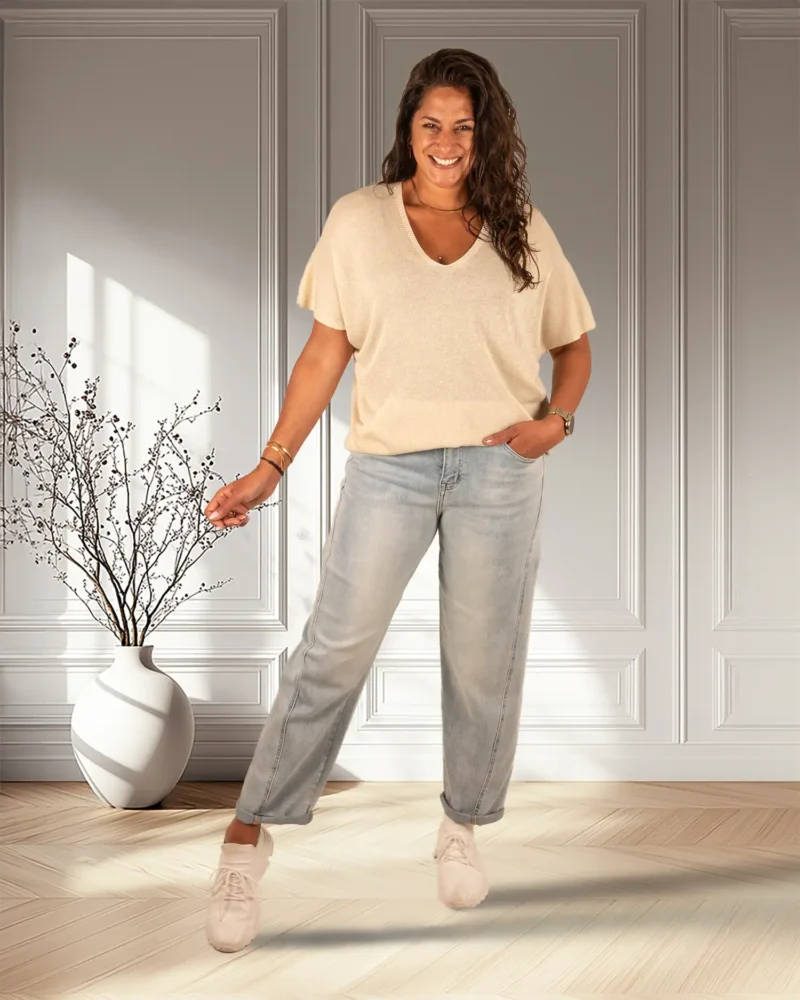 Beige shirt glitter met korte mouw van Gemma Ricceri - Afbeelding 2
