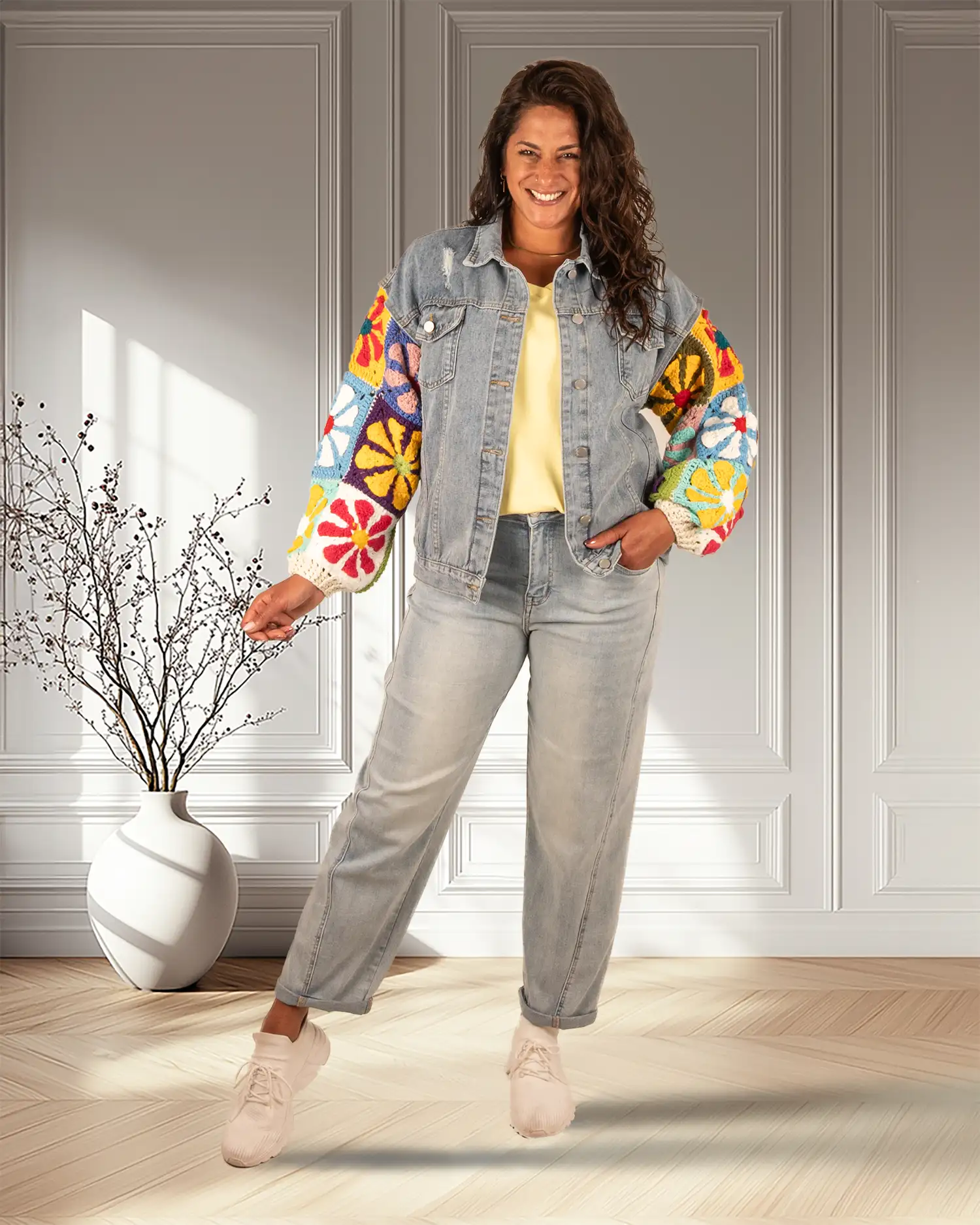 Spijkerjas met gehaakte mouwen van Golden Days - Afbeelding 2