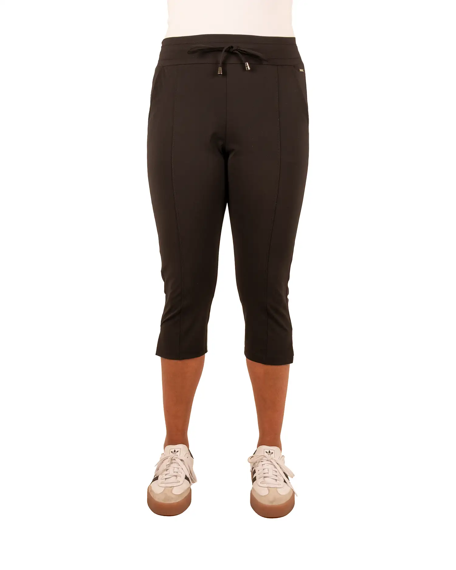 Zwarte travelstof capribroek met splitje van Mi Piace - Afbeelding 4