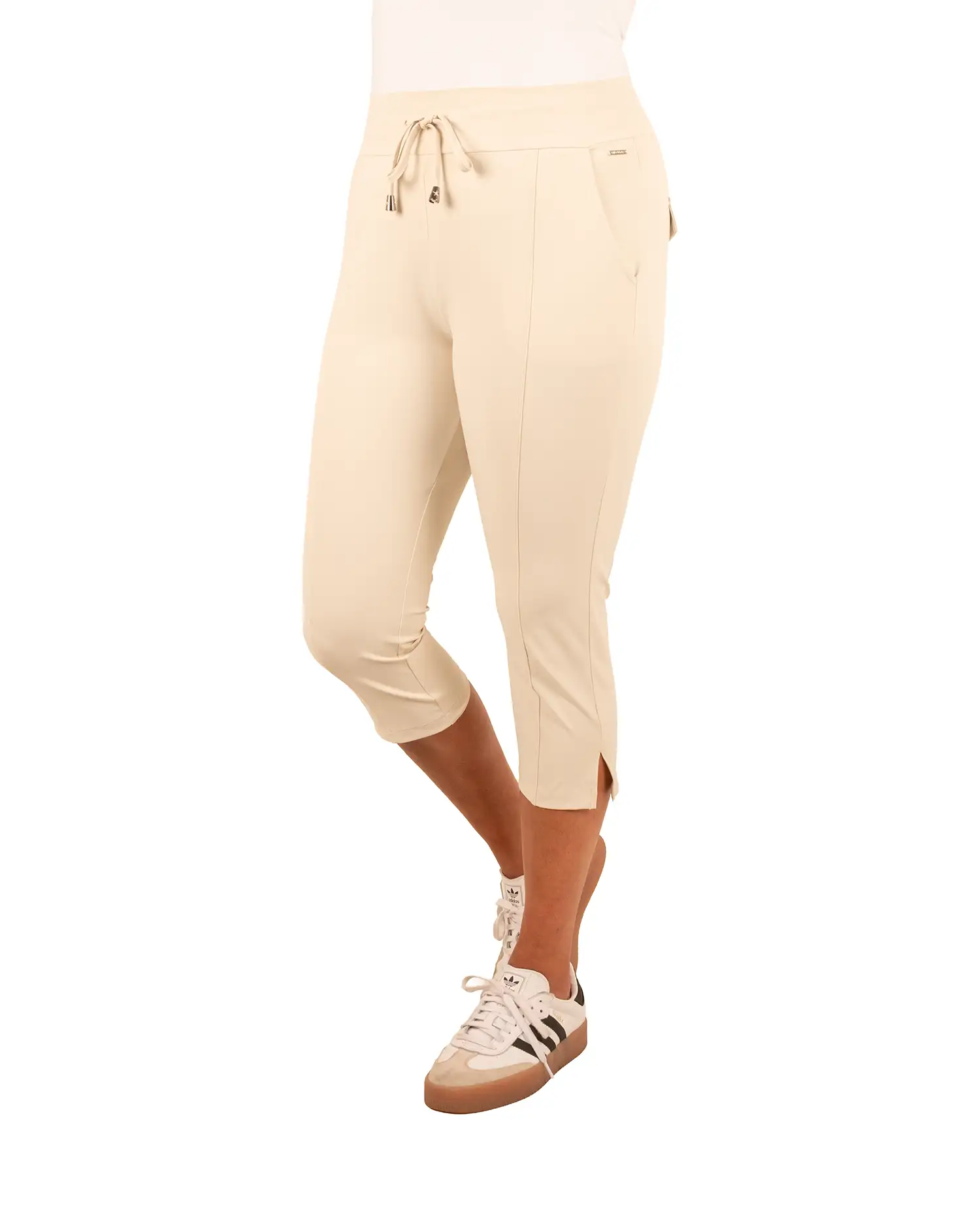 Lichtbeige travelstof capribroek met splitje van Mi Piace - Afbeelding 2