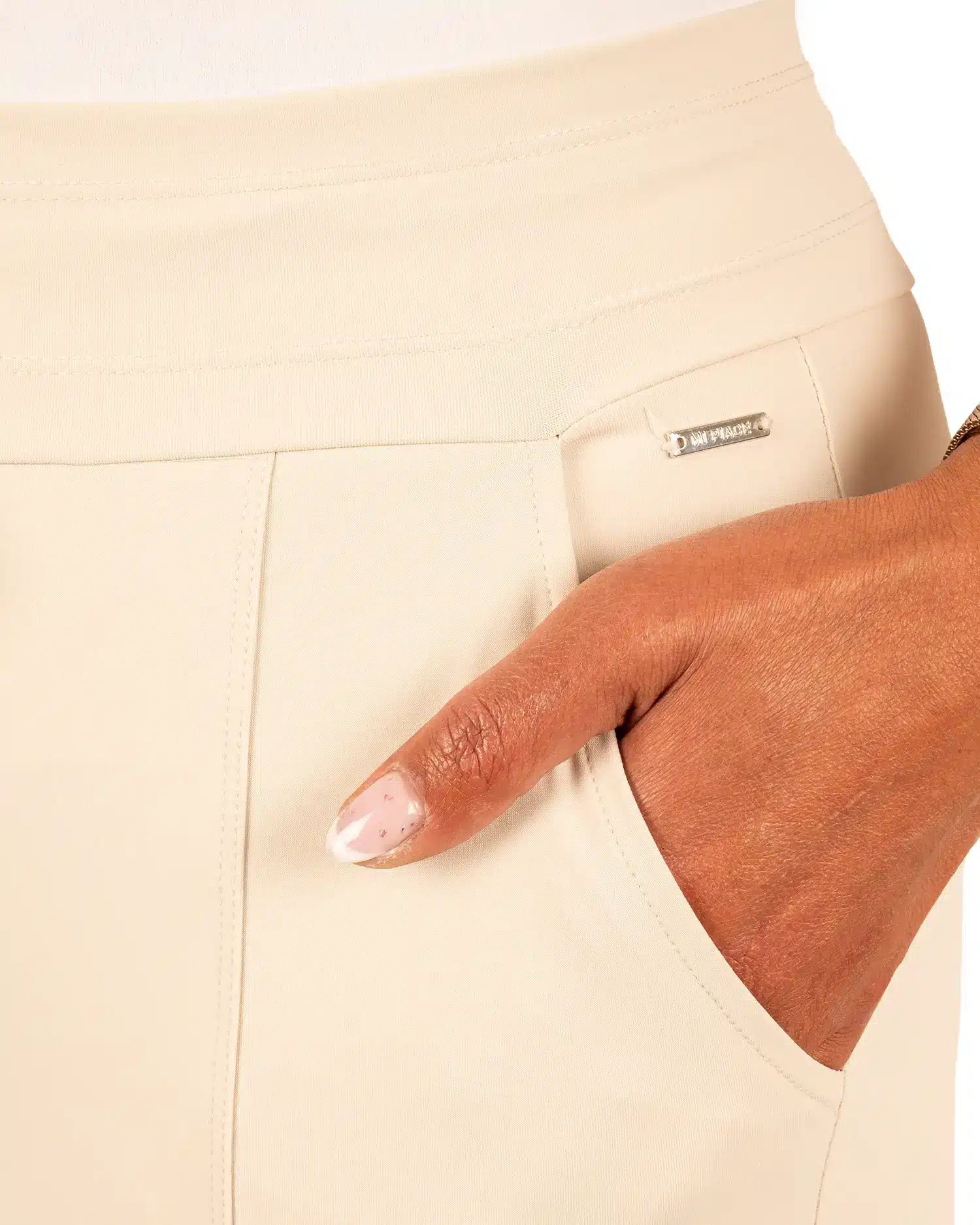 Lichtbeige travelstof capribroek met splitje van Mi Piace - Afbeelding 5