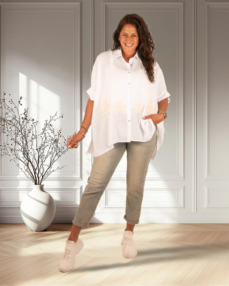 Witte oversized blouse palm van Cherry Koko - Afbeelding 2