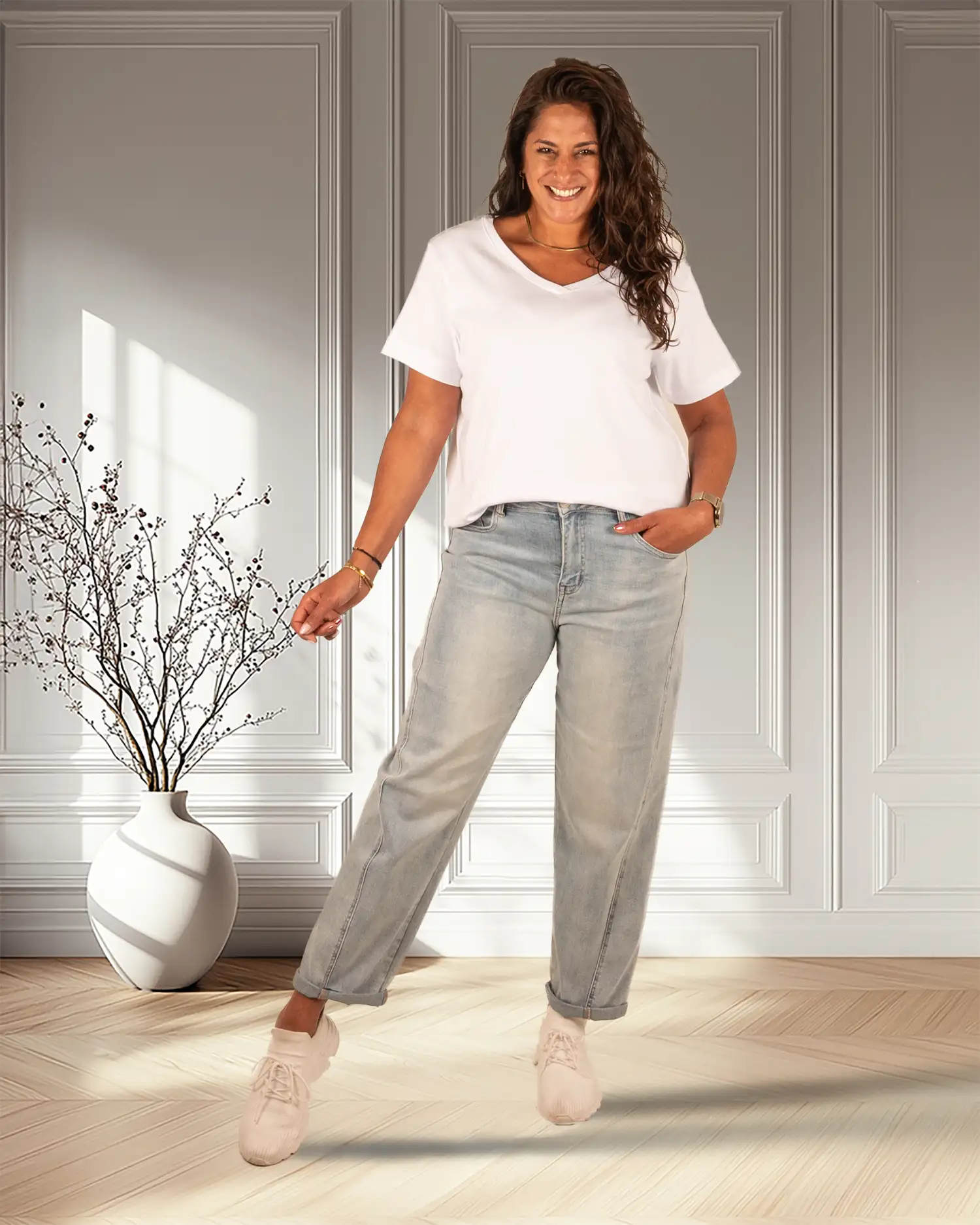 Wit basis shirt V-hals van Gemma Ricceri - Afbeelding 2