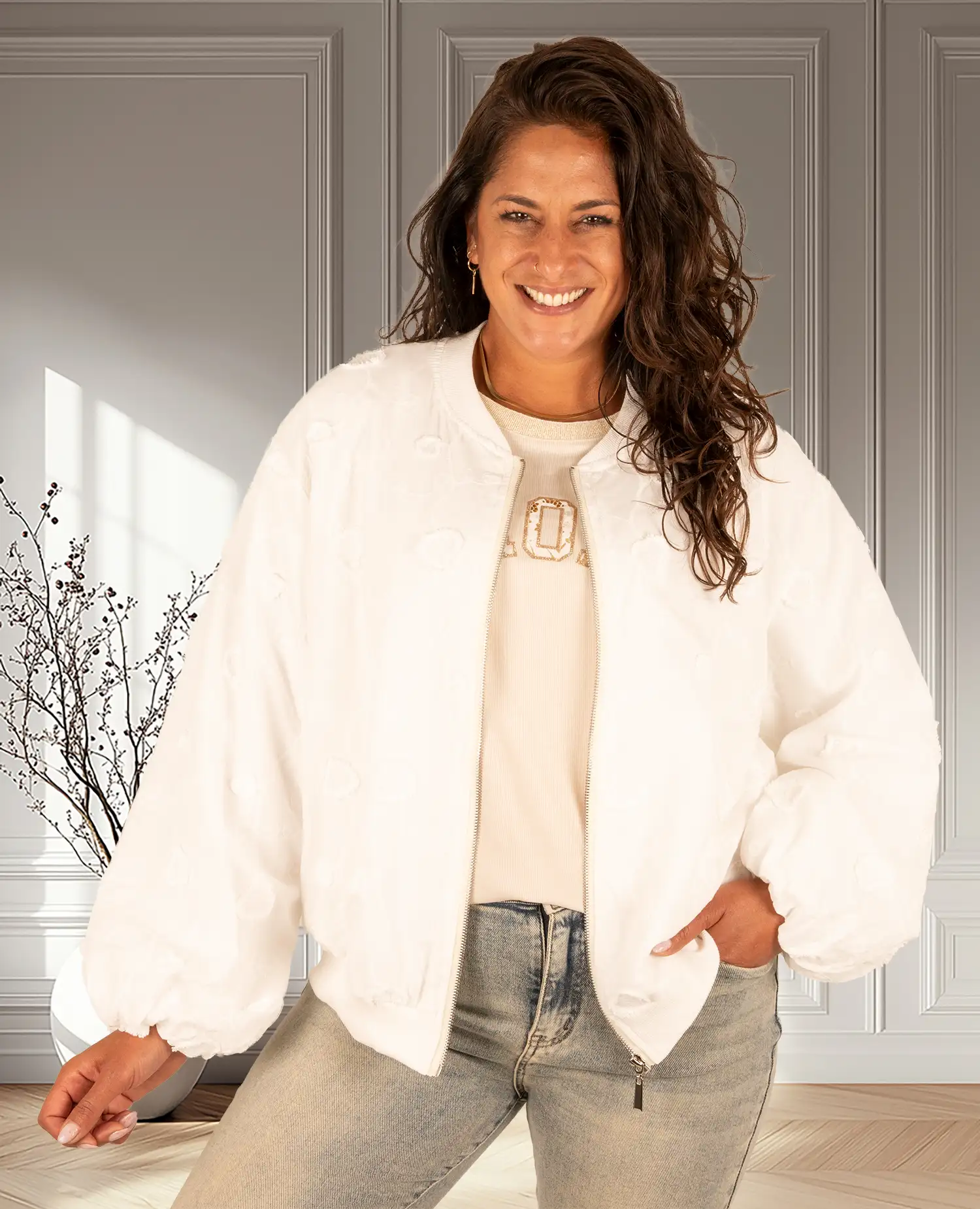 Witte bladeren bomberjack van Gemma Ricceri