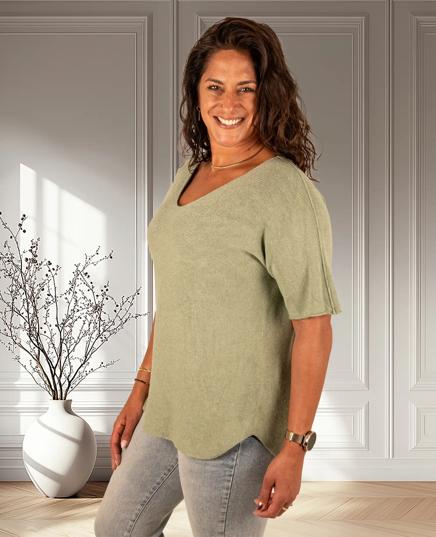 Lichtgroen gebreid shirt van El-Vita - Afbeelding 3